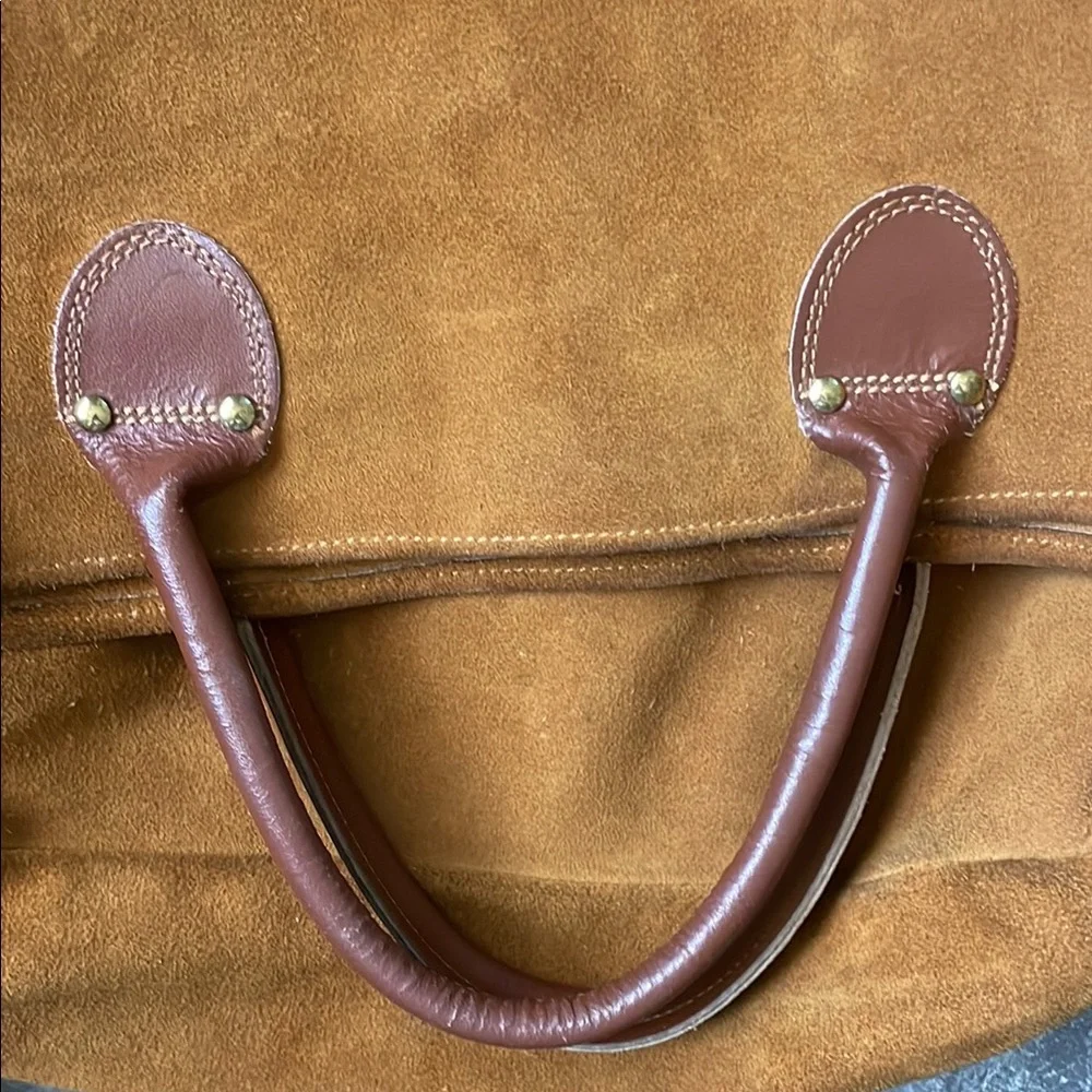 Vintage Brookstone 1970s-80s Butterscotch Brown Suede Tote Bag